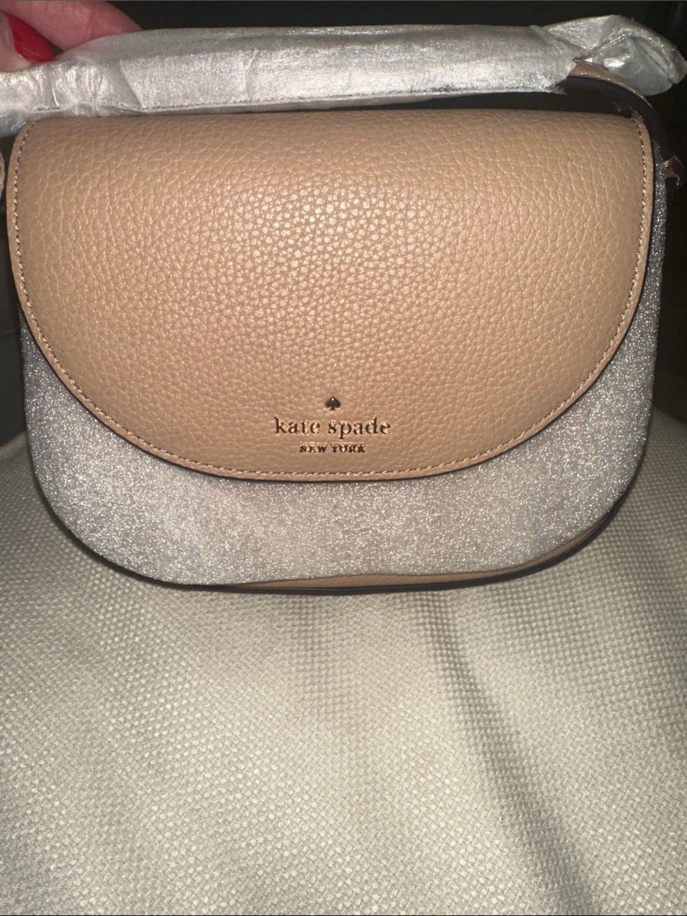 kate spade Mini Flip Crossbody Pebbled Leather in Light Fawn 200